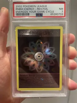 PSA 7 NM Pokemon League Rainbow Energy HOLO Pokemon Energize Game Cycle SWIRL! - Image 1