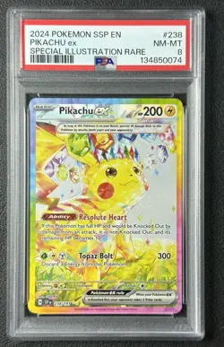 PIKACHU EX PSA 8 2024 POKEMON SURGING SPARKS SSP EN #238/191 SIR 0074 - Image 1