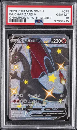 2020 POKEMON SWORD & SHIELD CHAMP'S PATH SECRET #079 FULL ART/CHARIZARD V PSA 10 - Image 1