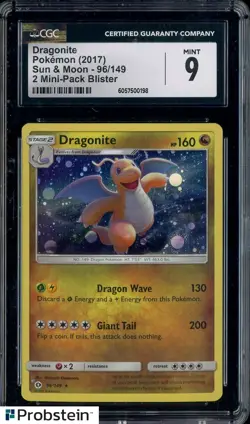 2017 Pokemon Sun & Moon 2 Mini-Pack Blister #96 Dragonite CGC 9 MINT - Image 1