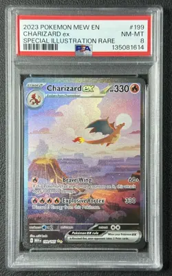 CHARIZARD EX PSA 8 2023 POKEMON MEW EN #199/165 SPECIAL ILLUSTRATION RARE SIR 14 - Image 1