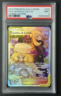 CYNTHIA & CAITLIN PSA 9 2019 POKEMON SUN MOON COSMIC ECLIPSE #228/236 FA 488 - Image 1