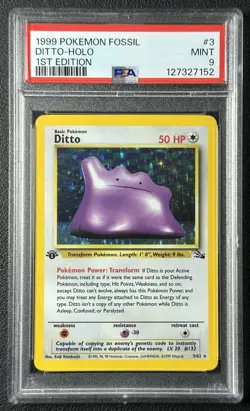 DITTO PSA 9 1999 POKEMON FOSSIL 1ST EDITION #3/62 RARE HOLO 152 - Image 1