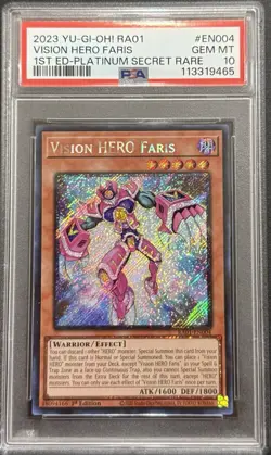 2023 PSA 10 YUGIOH RA01 PLATINUM SECRET RARE VISION HERO FARIS 💫 - Image 1