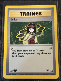 Pokemon TCG Erika Trainer Card 16/132 Holo Rare Gym Heroes 1st Edition Near Mint - Image 1