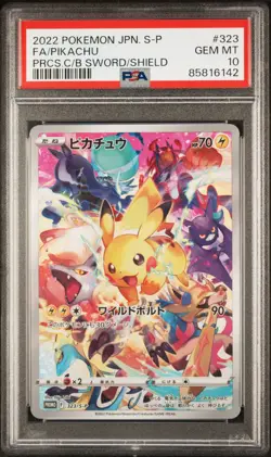 POKEMON 2022 FA/PIKACHU PRCS.C/B SWORD/SHIELD JPN S PROMO #323 PSA 10 - Image 1