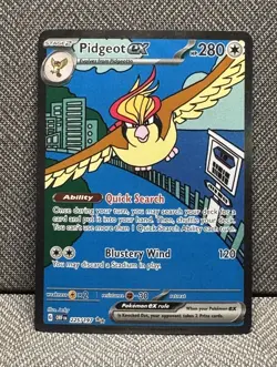 Pokemon TCG Pidgeot ex 225/197 SV03 Obsidian Flames Illustration Rare Full Art - Image 1