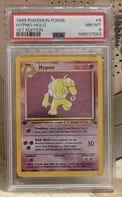 1999 Pokemon Hypno 1st Edition Fossil Holo Rare Card 8/62 PSA 8 - Image 1