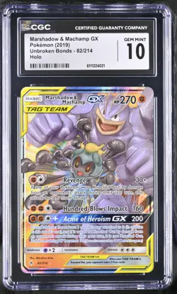 Pokemon 2019 Marshadow & Machamp GX Holo Unbroken Bonds #82 CGC 10 - Image 1