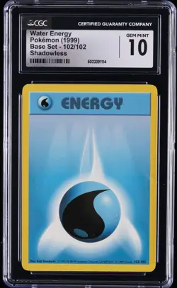 1999 POKEMON BASE SET SHADOWLESS #102/102 WATER ENERGY CGC 10 GEM MINT - Image 1
