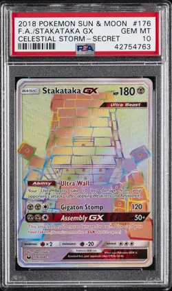 2018 POKEMON SUN & MOON CELESTIAL STORM SECRET #176 FULL ART/STAKATAKA GX PSA 10 - Image 1
