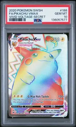 Pokemon Pikachu VMAX 2020 Sword & Shield Vivid Voltage Secret #188 FA PSA 10 - Image 1