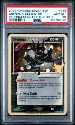POKEMON 2021 GRENINJA-GLD STAR CELEB ELT.TR.BOX SWSH BLK STAR PROMO #144 PSA 10 - Image 1