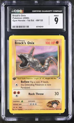 CGC 9 MINT Brock's Onix Gym Heroes 1st Edition 69/132 Pokemon Card - Image 1