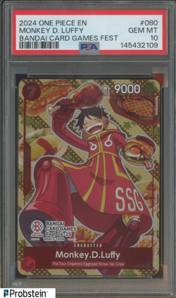 2024 One Piece EN Bandai Card Game Fest #080 Monkey D. Luffy PSA 10 GEM MINT - Image 1