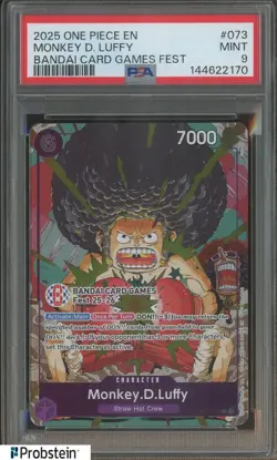 2025 One Piece EN Bandi Card Games Fest #073 Monkey D. Luffy PSA 9 MINT - Image 1