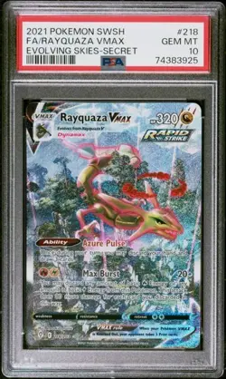 Pokemon Rayquaza VMAX 2021 SWSH Evolving Skies Secret #218 FA PSA 10 - Image 1