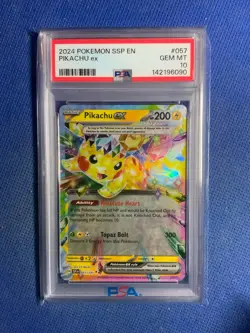 2024 POKEMON SSP EN-SURGING SPARKS #057 PIKACHU EX PSA 10 - Image 1