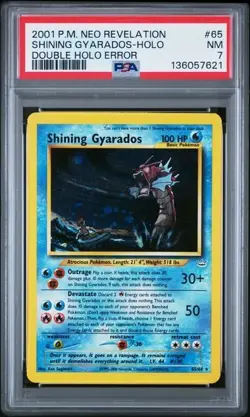 Pokemon Shining Gyarados 2001 Neo Revelation #65 Holo Double Error PSA 7 - Image 1