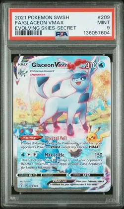 Pokemon Glaceon VMAX 2021 SWSH Evolving Skies Secret #209 FA PSA 9 - Image 1