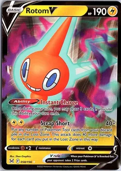 Rotom V Ultra Rare SWSH11: Lost Origin 058/196 NM Pokemon - Image 1
