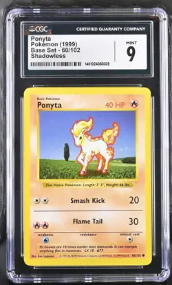 CGC 9 Mint - Ponyta Shadowless Base Set - Pokemon TCG 1999 - Image 2