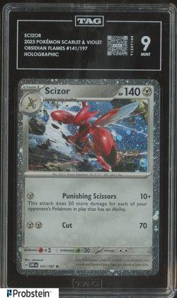 2023 Pokemon Scarlet & Violet Obsidian Flames #141/197 Scizor Holographic TAG 9 - Image 1