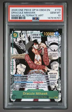 2026 One Piece OP14-EB04 En Manga Alternate Art #119 Dracule Mihawk 🔥 PSA 10 🔥 - Image 1