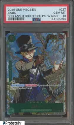 2025 One Piece EN 3rd Anniversary 3 Brothers Winner #027 Sabo PSA 10 GEM MINT - Image 1