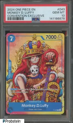 2024 One Piece EN Convention Exclusive #043 Monkey D Luffy PSA 10 GEM MINT - Image 1