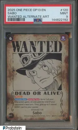 2025 One Piece OP13 EN Wanted Alternate Art #120 Sabo PSA 9 MINT - Image 1