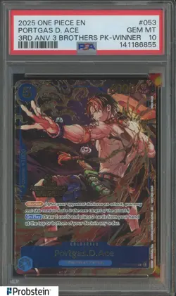 2025 One Piece EN 3rd Anniversary 3 Brothers Winner #053 Portgas D. Ace PSA 10 - Image 1