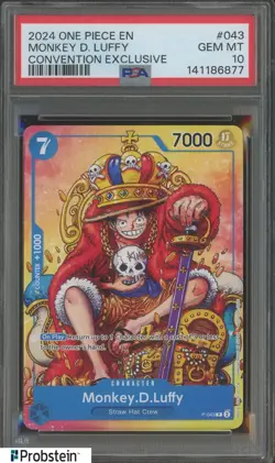 2024 One Piece EN Convention Exclusive #043 Monkey D Luffy PSA 10 GEM MINT - Image 1