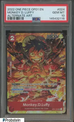2022 One Piece OP01 EN Alternate Art #024 Monkey D. Luffy PSA 10 GEM MINT - Image 1