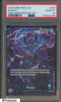 2025 One Piece EN 2nd Anniversary #042 Buggy PSA 10 GEM MINT - Image 1