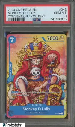 2024 One Piece EN Convention Exclusive #043 Monkey D Luffy PSA 10 GEM MINT - Image 1
