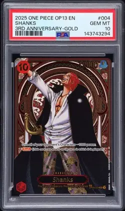 One Piece Shanks 2025 OP13-Carrying On His Will #004 3rd Anniversary-Gold PSA 10 - Image 2