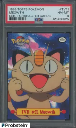 1999 Topps Pokemon #TV11 Meowth Series 1 Character Card PSA 8 NM-MT - Image 1