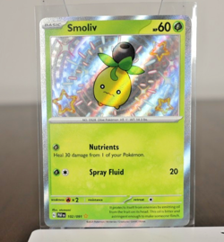 Pokemon Smoliv 102/091 SV Paldean Fates Holo Shiny Rare Basic Card English - Image 1