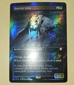 MTG FOIL BORDERLESS Baleful Strix 0086 Bloomburrow Rare NM - Image 1