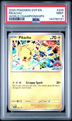 144780121 Pikachu 2025 Pokemon World Championships Promo #225 PSA 9 - Image 1