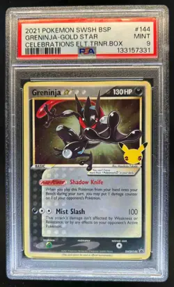 2021 Pokemon SWSH Black Star Promo Greninja Gold Star Celebrations #144 PSA 8 - Image 1