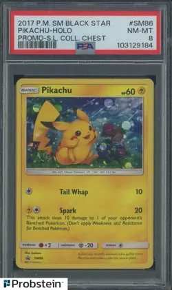 2017 Pokemon Black Star #SM86 Pikachu-Holo Promo-S.L. Collector Chest PSA 8 - Image 1