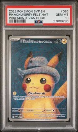 Pokemon Pikachu 2023 SV BSP #085 Grey Felt Hat Pokemon x Van Gogh PSA 10 - Image 1