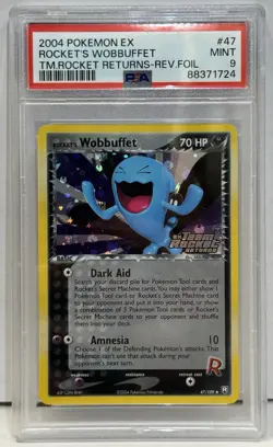 2004 Pokemon EX Rocket’s Wobbuffet Reverse Foil Team Rocket Returns PSA 9 Mint - Image 1