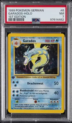 1999 POKEMON GERMAN 1ST ED #6 GARADOS-HOLO PSA 7 - Image 1