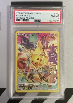 Pokemon Pikachu 160/159 Full Art Secret Rare Crown Zenith 2023 PSA 8 NM-MT - Image 1