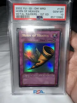 YuGiOh PSA 10 Gem Mint - Horn of Heaven MRD-130 1st Edition Ultra Rare - Image 1
