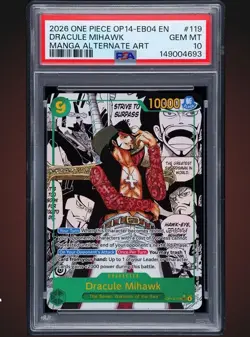 2026 ONE PIECE MANGA ALTERNATE ART OP14-EB04-119 DRACULE MIHAWK PSA 10 - Image 1