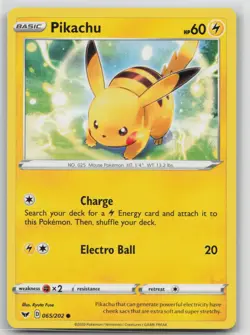 Pokemon Card Pikachu Common SWSH01: Sword & Shield Base Set 065/202 - Image 1